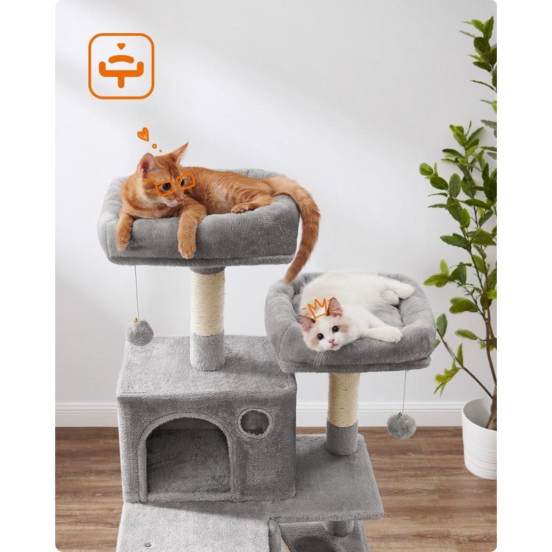 Feandrea Cat Tree, Large Cat Tower with 13 Scratching Posts, 2 Perches, 2 Caves, Basket, Hammock, Pompoms, Cat Condo, 5 of 11