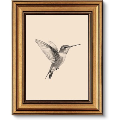 BRINJOY Vintage Gold Framed Hummingbird Canvas Wall Art - 10x8 Inch Sketch-Style Bird Painting for Living Room & Bedroom Decor