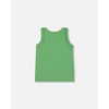 Deux par Deux Girl Organic Cotton Tank with Frills Flowers on Green Background - 4 of 4