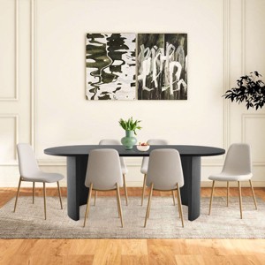 Modern 7-Piece Dining Set for 6,Black Wood Oval Dining Table with Linen Dining Chairs with Metal Legs for Dining Room,Kitchen Furniture-Tanpinhause - 1 of 4