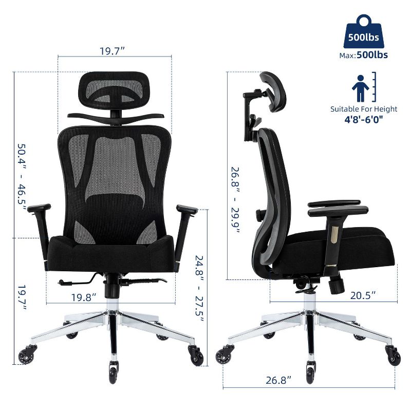Office Chair, Ergonomic Office Desk Chairs, Swivel Chair with 2D Lumbar Support and 3D Headrest, Mesh Chair Adjustable 3D Armrests-The POP Home, 3 of 10