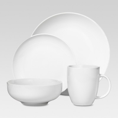 Threshold 16-Piece Porcelain Dinnerware Set – White Beaded Rim – 4 Place Settings (Plates, Bowls, Mugs)