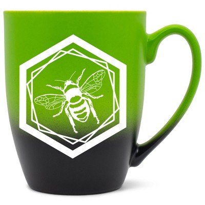 Elanze Designs Honeycomb Bee Two Toned Ombre Matte Green and Black 12 ounce Ceramic Stoneware Coffee Cup Mug