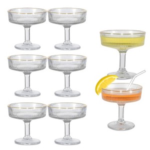 Orieon 6-Pack Ribbed Coupe Glasses 7 oz – Vintage Crystal Clear Martini, Whiskey & Cocktail Glasses Set, Shatter-Resistant. - 1 of 4