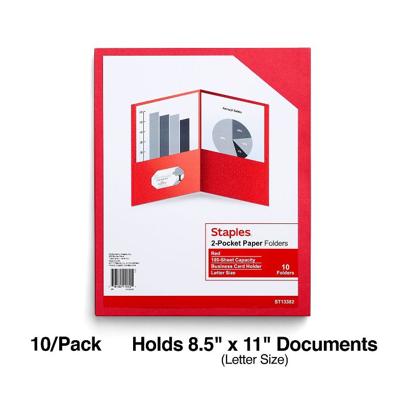Staples 2-Pocket Folder Red 10/PK (13382-CC), 2 of 5