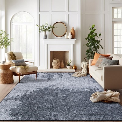 Gray Abstract Flat Woven Machine Washable Area Rug