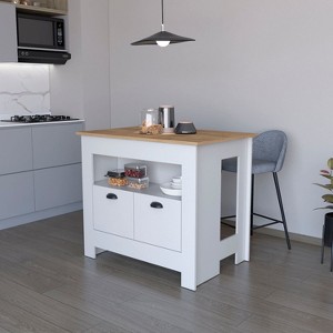 Sapphtopaz Two-Tone Kitchen Island with 2 Doors Storage Cabinet Kitchen Table with Open Shelves Small Kitchen Island for Kitchen, Dining Room - 1 of 4