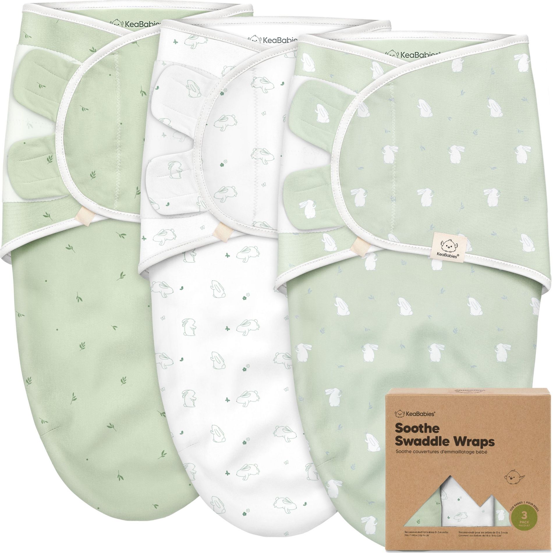 KeaBabies 3pk Soothe Baby Swaddle Wrap 0-6 Months, Organic Baby Swaddle Sleep Sacks, Newborn, Infant Swaddle Sack (Bunnies)