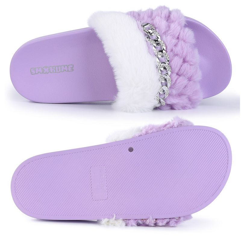 Women's Furry Slippers Open Toe Fuzzy Slippers Memory Foam Fluffy House Slippers, 2 of 6