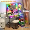 Vlsrka RGB Vanity Desk with Sliding Mirror and LED Lights - 4 of 4