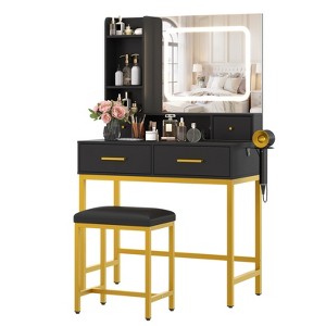 Vanity Desk, Makeup Vanity Desk with Mirror and Lights 3 Colors, Dressing Table with Chair - 1 of 4