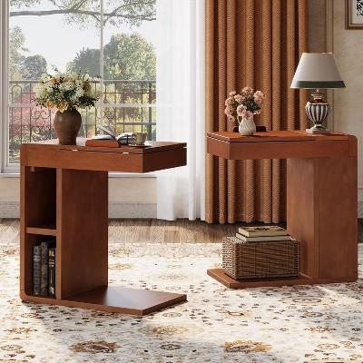 Tribesigns Vintage C-Shaped End Table with Adjustable Top, Chair Side Table for Living Room, Bedroon, Sofa Side, Easy Assembly, Walnut Brown