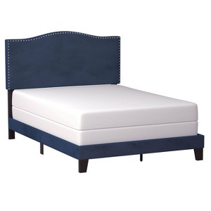 Queen Kiley Velvet Upholstered Bed Blue - Hillsdale Furniture: Plush Fabric, Nailhead Detail, Wood Frame Slats - 1 of 4