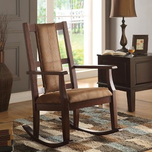 Fabric Upholstered Rocking Chair with Padded Seat, Tall Back and Espresso Finish for Living Room - 1 of 4