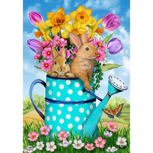 Bunny And Watering Can Spring Garden Flag Floral Easter 18" x 12.5" Briarwood Lane - image 1 of 4