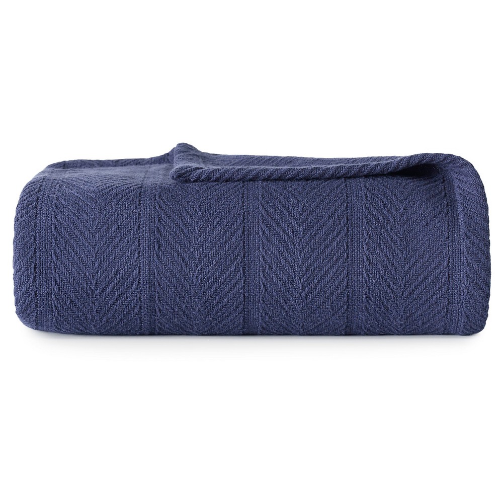 Photos - Duvet Eddie Bauer Herringbone Cotton Blanket  Navy  (King)