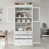 78" Farmhouse Kitchen Pantry Cabinet with Power Outlet, Glass Doors, Adjustable Shelves & Drop-Down Surface for Dining Room-3irtyhousy - 3 of 4