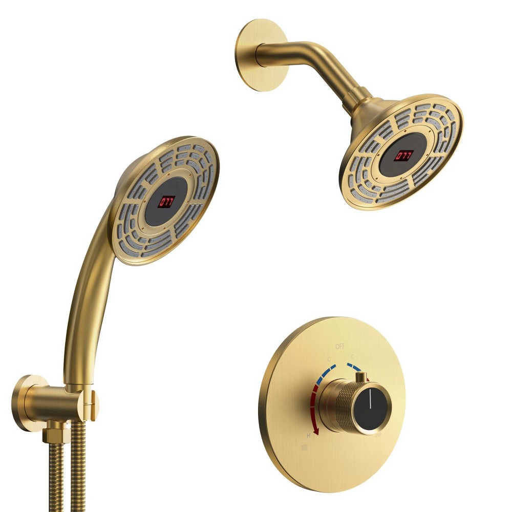 Photos - Shower System 5" Shower Kit with Real Time Tempe Display Shower Faucet with Coarse Gold