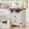 SinCiDo Nightstand with Charging Station, 18" Farmhouse Night Stand with 2 Drawers, Wood Rustic End Table - 4 of 4
