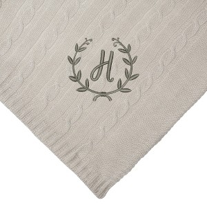 Personalization Mall Floral Wreath Initial Cable Knit Throw Blanket, Tan, 50"x60" - 1 of 1