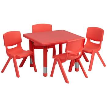Emma and Oliver 24" Square Plastic Height Adjustable Activity Table Set with 4 Chairs
