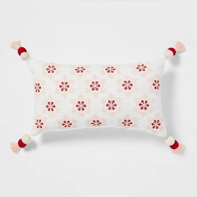 Oversized Snowflake Embroidered Lumbar Christmas Throw Pillow Ivory - Threshold™