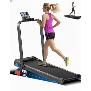 15% Incline Walking Pad Treadmill with Handle Bar - 2.5HP Quiet Folding Treadmill for Home Office Under Desk Portable Walking Pad with 300LBS Capacity - 1 of 4