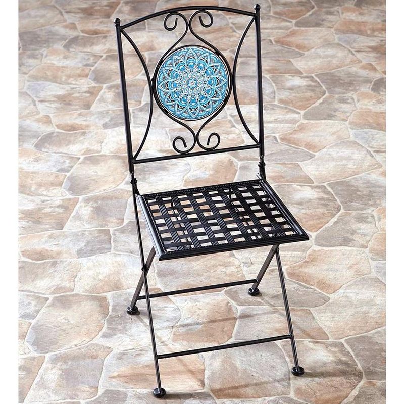 The Lakeside Collection Metal Folding Patio Chair with Decorative Tile Mosaic, 4 of 8