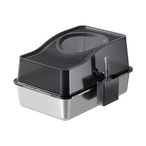 Stainless Steel Fully Enclosed Cat Litter Box With Hollow Lid And Heightened Lid To Prevent Splashing And Carry-Out, Top-Entry Deodorizing Cat Toilet - 1 of 1