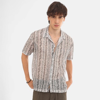 Campus Sutra Men Men's Saltbox Beige Ditsy Foliage Oversized Shirt