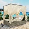 Outdoor Wicker Patio Daybed with Curtain, Sunbed Lounger with Adjustable Backrest, Sunbed with Iron Frame and Foam Cushions–Cuddlewood - 2 of 4