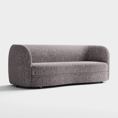 Charcoal Gray Boucle Fabric Modern Curved Sofa with Wooden Legs