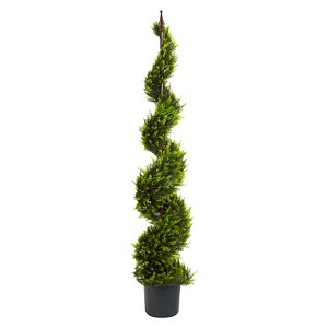 Nearly Natural 5' Cypress Spiral Tree: Indoor Faux Plant with Pot, No Assembly Required - 1 of 3