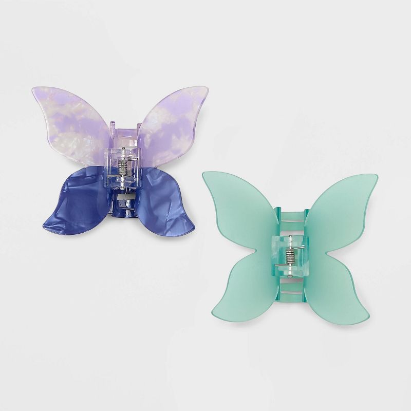 Butterfly Claw Hair Clip Set 2pc - Wild Fable&#8482; Purple/Green, 1 of 5