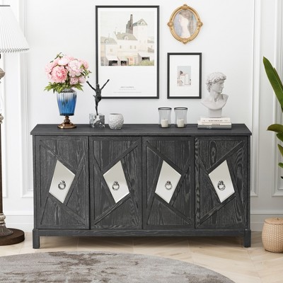 Modern 4-Door Cabinet with Mirrored Decorative Doors,for Bedroom,Living Room,Office