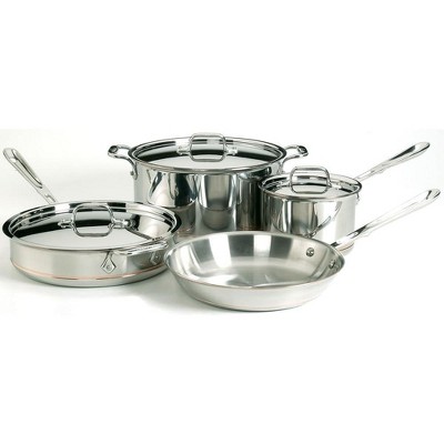 All-Clad Copper Core 5-Ply Stainless Steel Cookware Set 7 Piece Induction Oven Broiler Safe 600F Pots and Pans Silver