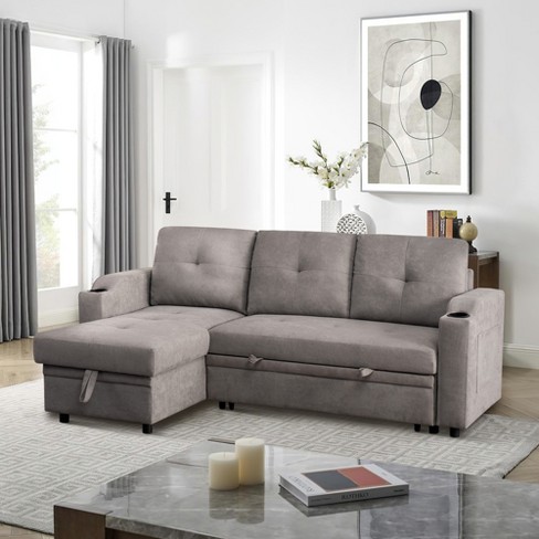 Caye Convertible Sectional Sofas, L-Shape, Linen Grey-The Pop Home