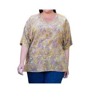 Women's Rayon Short Sleeve V-Neck Blouse - Plus - On The Plus Side - 1 of 4