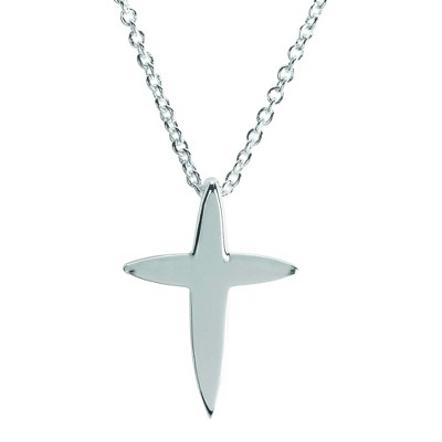 Dicksons Tapered Box Cross Women's 18 Inch Silver Tone Metal Plated Pendant Necklace