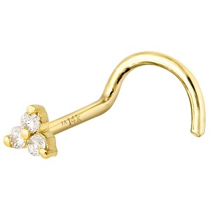 Jewelry Avalanche 3-stone 0.015ctw Diamond Nose Screw Nose Stud 22G Solid 14K Gold - 1 of 4