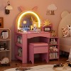 PAKASEPT Kids Vanity Vanity Table & Stool, Makeup Girl Vanity with Lights and Storage Shelves, Dressing Table with LED Mirror - 4 of 4