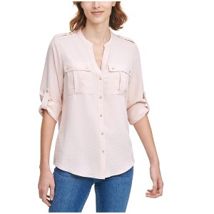 Calvin Klein Womens Textured Button Up Shirt, Pink, Large - 1 of 1