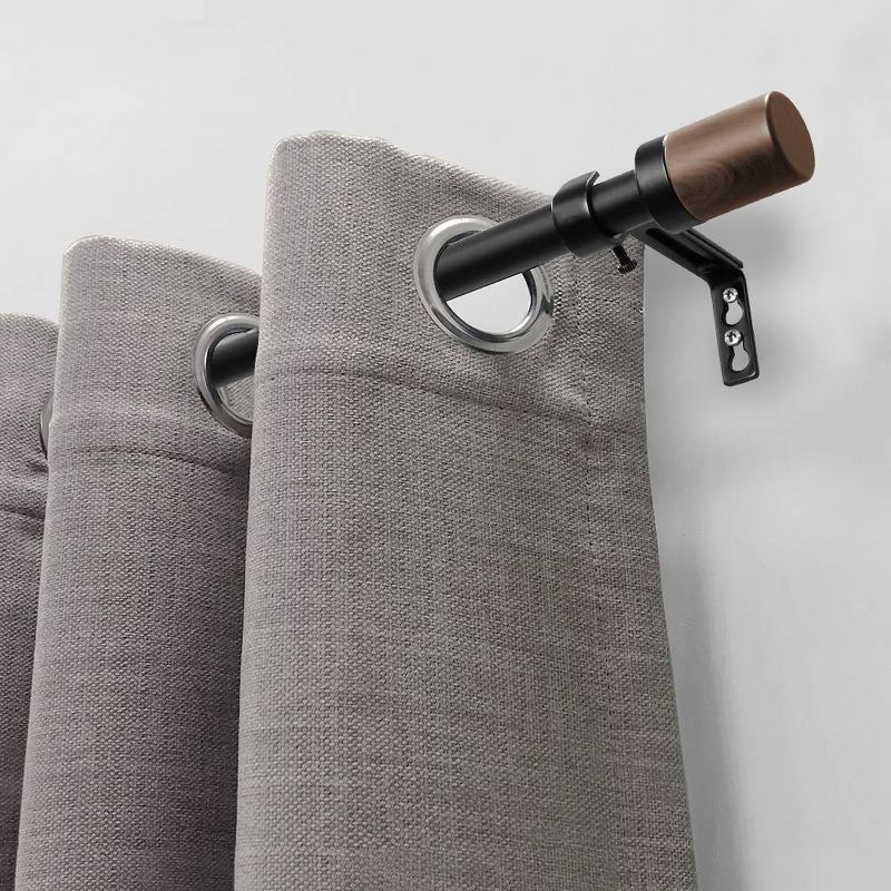 Decorative Drapery Curtain Rod with Maple Wood Cylinder Finials Matte Black - Lumi Home Furnishings, 3 of 7