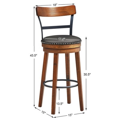 Brown Swivel Bar Stool with Leather Seat and Wood Legs