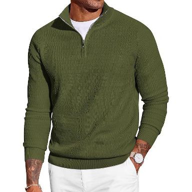 mens green dress sweater COOFANDY for Men Half Zip Pullover Slim Fit Business Casual Sweater Quarter Zip Sweatshirt Army XL : Target size_14
