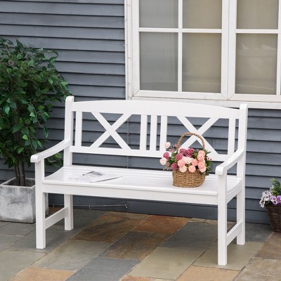 White Wooden 4FT Outdoor Garden Bench with X-Shape Back