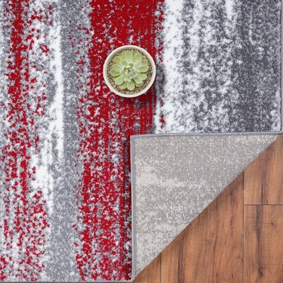 Modern Red and Gray Abstract Synthetic 6' x 9' Area Rug