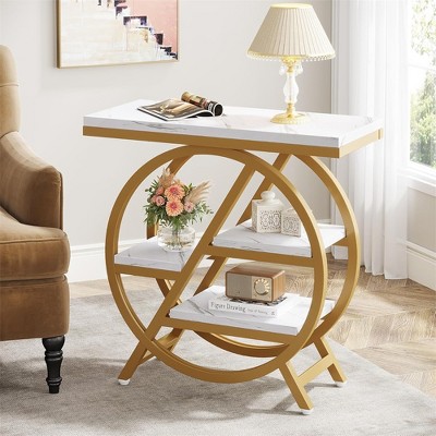 COWLOWN 3-Tier Narrow End Table, Faux Marble Top & Metal Frame, Space-Saving Side Table for Living Room & Bedroom