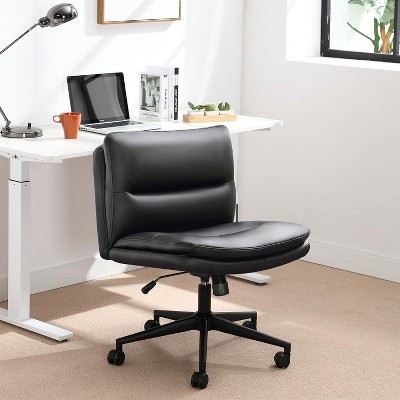 Office Chair Armless Desk Chair with Wheels, PU Padded Wide Seat Home Office Chair, 120° Rocking Mid Back Cute Computer Chair for Bedroom-The Pop Home