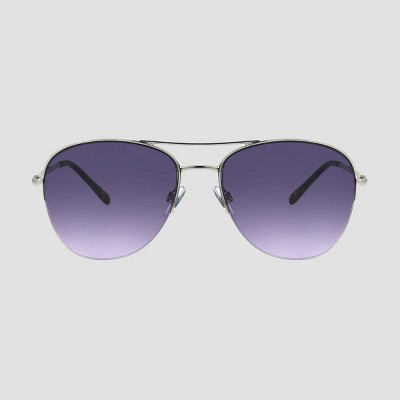 Women's Semi Rimless Aviator Sunglasses - A New Day™ Silver